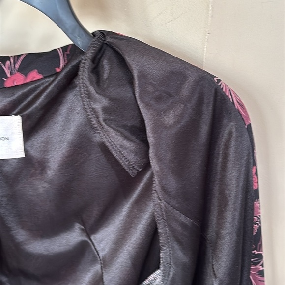 BCBGeneration Black & Pink Floral Draped Blazer Satin Lined Suit Jacket Office - Picture 13 of 13